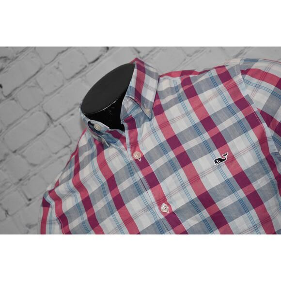 Vineyard Vines Dress Shirt Tucker Whale Size XS Extra Small Slim Fit Pink Plaids - Picture 2 of 7